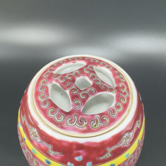 Republic Of China Porcelain Ginger Jar Canister Container Wood Stand Marked VTG - Picture 13 of 16